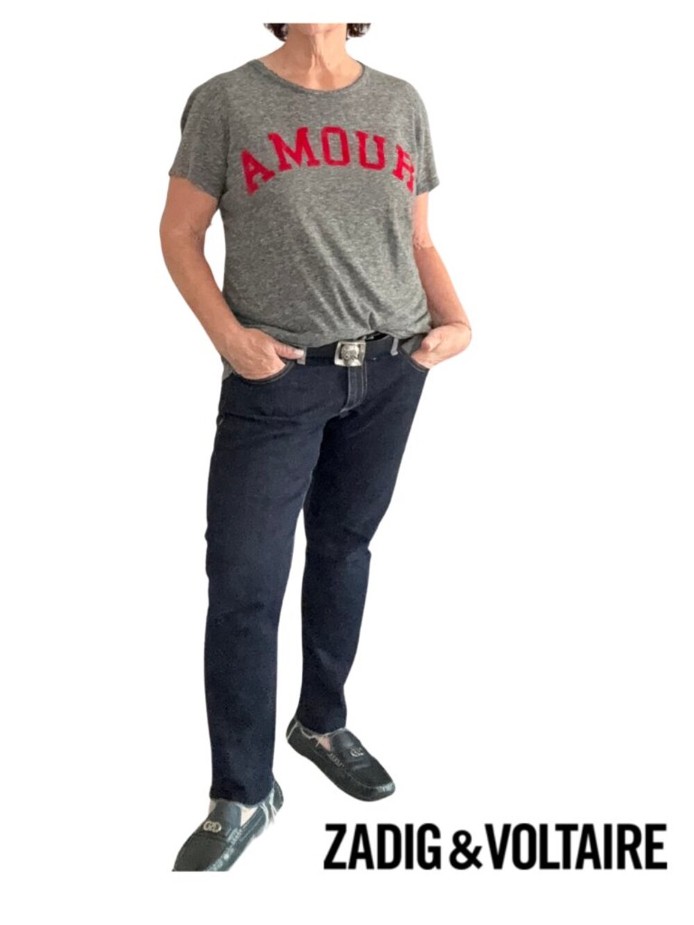 Zadig & Voltaire Walk Flock Amour T Shirt - Heather Gray Sz Large